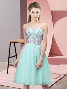 Fancy Apple Green Lace Up Sweetheart Appliques Quinceanera Court of Honor Dress Tulle Sleeveless