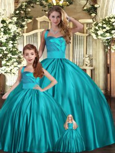 Trendy Sleeveless Floor Length Ruching Lace Up 15th Birthday Dress with Teal