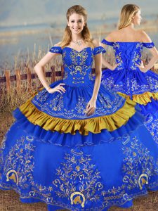 Most Popular Blue Sleeveless Satin Lace Up Vestidos de Quinceanera for Sweet 16 and Quinceanera