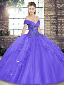 Admirable Lavender Sleeveless Tulle Lace Up Vestidos de Quinceanera for Military Ball and Sweet 16 and Quinceanera