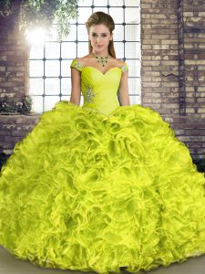 Off The Shoulder Sleeveless Lace Up Sweet 16 Quinceanera Dress Yellow Green Organza