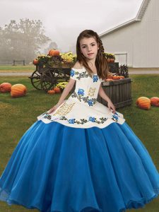 Hot Sale Organza Sleeveless Floor Length Pageant Gowns For Girls and Embroidery