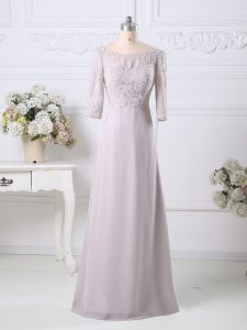 High Quality Beading and Embroidery Evening Dress Pink Zipper 3 4 Length Sleeve Floor Length