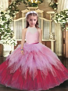 Nice Tulle Sleeveless Floor Length Pageant Dress Womens and Ruffles