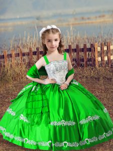 Green Straps Lace Up Beading and Embroidery Kids Pageant Dress Sleeveless