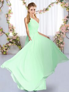 Smart Apple Green Empire One Shoulder Sleeveless Chiffon Floor Length Lace Up Ruching Bridesmaid Gown