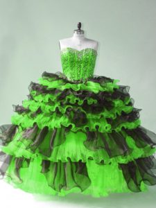Extravagant Sleeveless Lace Up Floor Length Beading and Ruffles and Ruffled Layers Quinceanera Gown