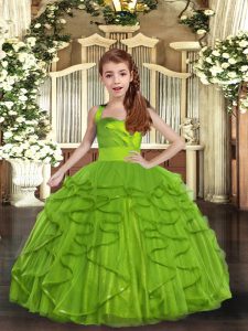 Olive Green Straps Neckline Ruffles Kids Pageant Dress Sleeveless Lace Up