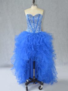 Blue Sleeveless Organza Lace Up Homecoming Dress for Prom and Party