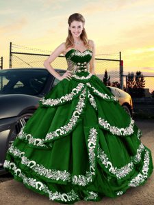 Stylish Dark Green Lace Up Sweet 16 Dress Appliques and Ruffled Layers Sleeveless Floor Length