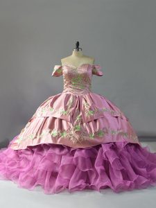 Fancy Organza Sleeveless 15 Quinceanera Dress Chapel Train and Embroidery and Ruffles