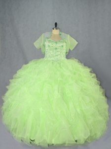 Yellow Green Sleeveless Organza Lace Up Quinceanera Gowns for Sweet 16 and Quinceanera