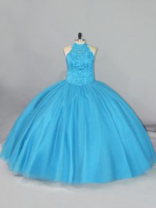 Fantastic Aqua Blue Sleeveless Beading and Lace Lace Up Quinceanera Gowns