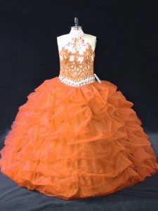 Pick Ups Quinceanera Dress Orange Backless Sleeveless Floor Length