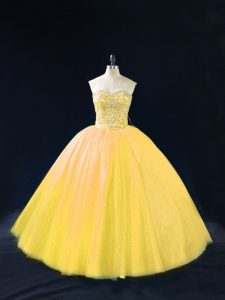 Decent Sweetheart Sleeveless Tulle 15 Quinceanera Dress Beading Lace Up