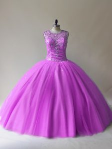 Lilac Scoop Lace Up Beading 15th Birthday Dress Sleeveless
