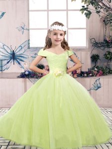Hot Sale Off The Shoulder Sleeveless Lace Up Pageant Dress for Teens Yellow Green Tulle