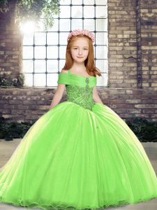 Yellow Green Lace Up Straps Beading Little Girls Pageant Dress Wholesale Tulle Sleeveless