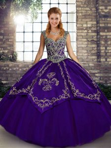 Romantic Straps Sleeveless Tulle 15th Birthday Dress Beading and Embroidery Lace Up