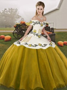 Fantastic Off The Shoulder Sleeveless Organza 15 Quinceanera Dress Embroidery Lace Up
