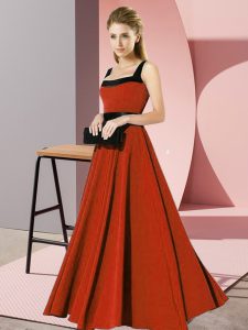 Wonderful Sleeveless Chiffon Floor Length Zipper Wedding Party Dress in Rust Red with Belt