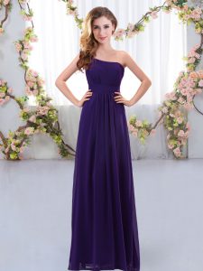 High Class Floor Length Zipper Bridesmaids Dress Purple for Wedding Party with Ruching