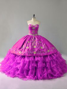 Free and Easy Floor Length Lace Up 15th Birthday Dress Purple for Sweet 16 and Quinceanera with Embroidery and Ruffles
