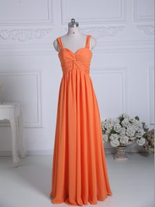 Glorious Orange Straps Zipper Ruching Bridesmaid Gown Sleeveless