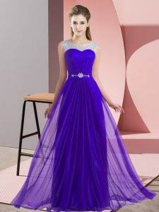 Clearance Purple Chiffon Lace Up Quinceanera Court Dresses Sleeveless Floor Length Beading