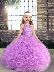 Sweet Lilac Lace Up Child Pageant Dress Beading Sleeveless Floor Length