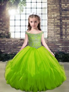 Superior Sleeveless Beading Lace Up Little Girls Pageant Gowns