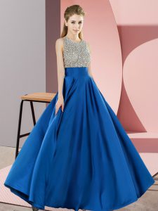 Floor Length Blue Prom Party Dress Scoop Sleeveless Backless