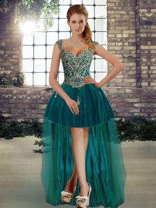 Top Selling Sleeveless Lace Up High Low Beading Prom Dresses