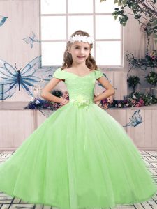 Fashionable Lace Up Kids Formal Wear Lace and Belt Sleeveless Floor Length