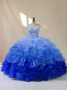 Multi-color Organza Lace Up Quinceanera Dresses Sleeveless Floor Length Beading and Ruffles