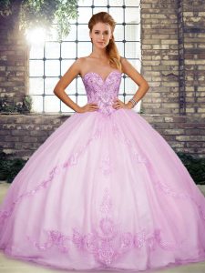 Admirable Floor Length Lilac 15 Quinceanera Dress Sweetheart Sleeveless Lace Up