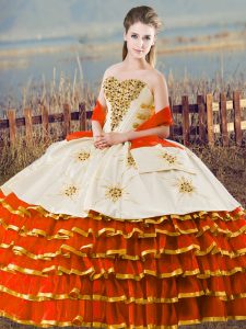 New Style Sleeveless Organza Floor Length Lace Up Quinceanera Dress in Orange with Ruffled Layers
