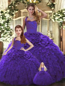 Classical Purple Halter Top Lace Up Ruffles 15 Quinceanera Dress Sleeveless