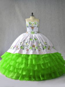 Satin and Organza Sweetheart Sleeveless Lace Up Embroidery and Ruffled Layers 15th Birthday Dress in
