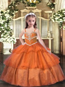 Orange Lace Up Straps Ruffled Layers Glitz Pageant Dress Organza Sleeveless