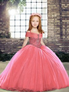 Glorious Watermelon Red Little Girls Pageant Dress Wholesale Party and Sweet 16 and Wedding Party with Beading Straps Sl