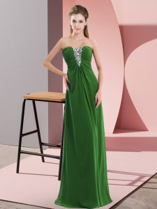 Super Chiffon Sweetheart Sleeveless Zipper Beading Prom Evening Gown in Green
