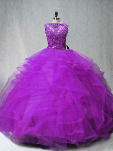 Ball Gowns Sleeveless Purple Quince Ball Gowns Brush Train Lace Up