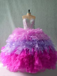 Adorable Floor Length Multi-color Quinceanera Gown Organza Sleeveless Beading and Ruffles