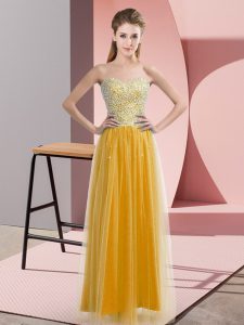 Decent Floor Length Empire Sleeveless Gold Evening Dress Lace Up