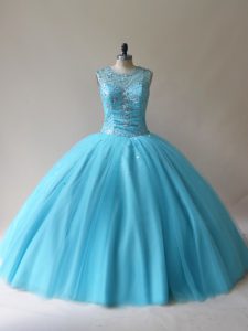 High Class Baby Blue Scoop Lace Up Beading Quinceanera Dresses Sleeveless