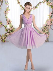 Noble Chiffon V-neck Sleeveless Zipper Beading Vestidos de Damas in Lavender
