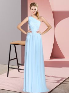 Spectacular Blue Sleeveless Chiffon Lace Up Prom Party Dress for Prom and Party
