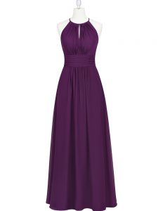 Perfect Sleeveless Floor Length Ruching Homecoming Dress with Purple