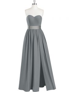 Most Popular Empire Dress for Prom Grey Sweetheart Chiffon Sleeveless Floor Length Zipper